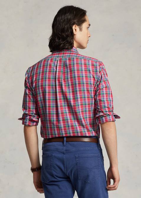 Men Ralph Lauren Classic Fit Plaid Performance Shirt 4DJ28668 Deep Pink/Royal Multi