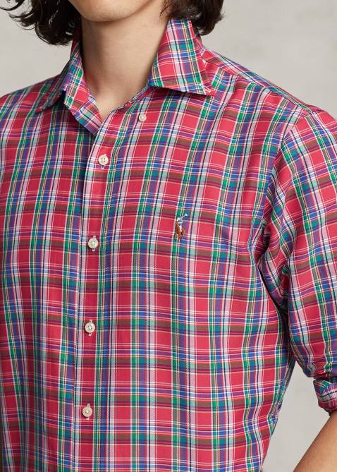Men Ralph Lauren Classic Fit Plaid Performance Shirt 4DJ28668 Deep Pink/Royal Multi