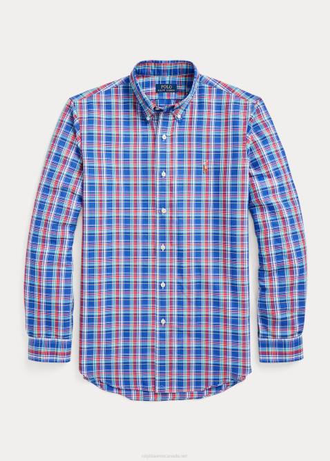 Men Ralph Lauren Classic Fit Plaid Performance Shirt 4DJ28669 Royal/Deep Pink Multi