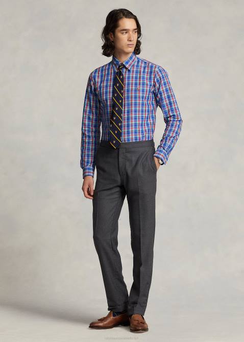 Men Ralph Lauren Classic Fit Plaid Performance Shirt 4DJ28669 Royal/Deep Pink Multi