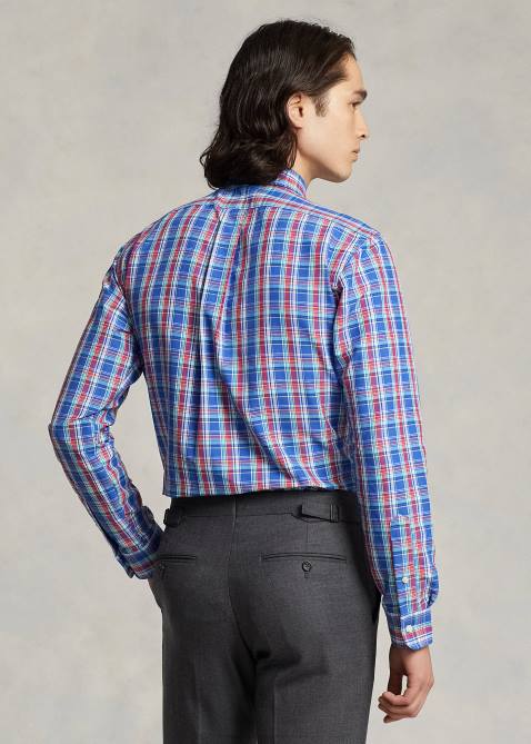 Men Ralph Lauren Classic Fit Plaid Performance Shirt 4DJ28669 Royal/Deep Pink Multi