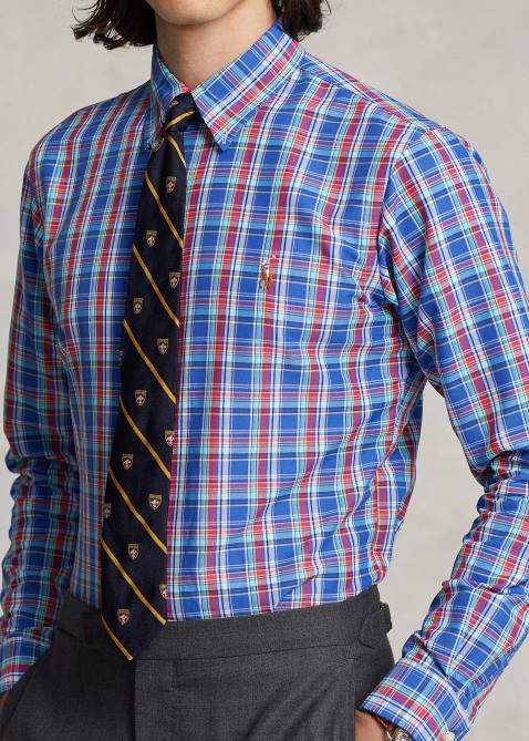 Men Ralph Lauren Classic Fit Plaid Performance Shirt 4DJ28669 Royal/Deep Pink Multi