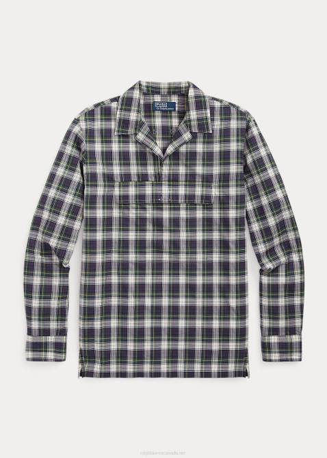 Men Ralph Lauren Classic Fit Plaid Poplin Popover Shirt 4DJ21271 Green/Yellow Multi