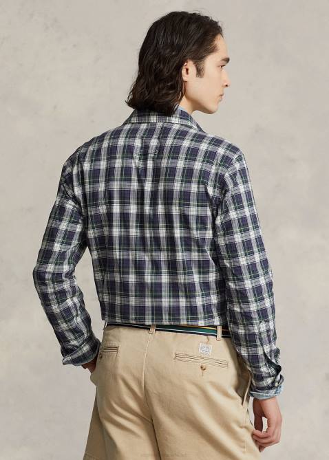 Men Ralph Lauren Classic Fit Plaid Poplin Popover Shirt 4DJ21271 Green/Yellow Multi