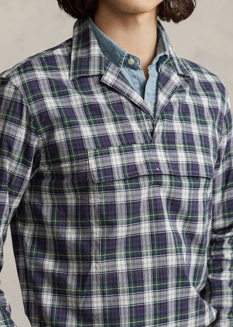 Men Ralph Lauren Classic Fit Plaid Poplin Popover Shirt 4DJ21271 Green/Yellow Multi