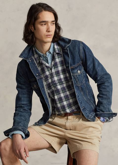 Men Ralph Lauren Classic Fit Plaid Poplin Popover Shirt 4DJ21271 Green/Yellow Multi