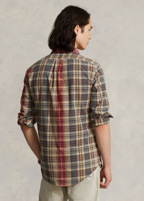 Men Ralph Lauren Classic Fit Plaid Shirt 4DJ28430 Beige/Red Multi