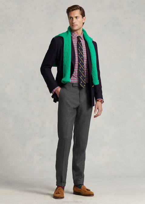 Men Ralph Lauren Classic Fit Plaid Stretch Poplin Shirt 4DJ2453 Red/Yellow Multi