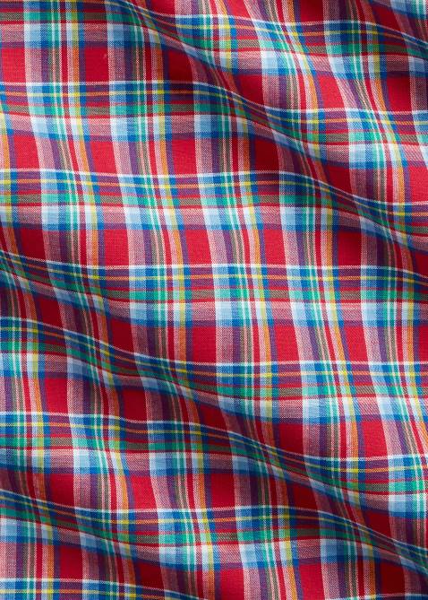 Men Ralph Lauren Classic Fit Plaid Stretch Poplin Shirt 4DJ2453 Red/Yellow Multi