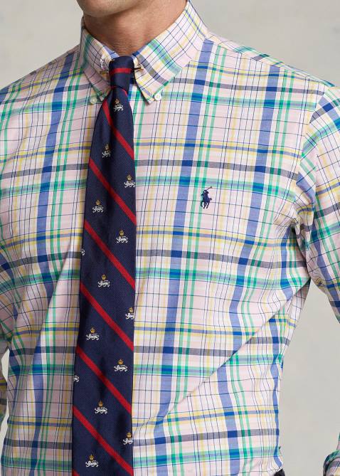 Men Ralph Lauren Classic Fit Plaid Stretch Poplin Shirt 4DJ2573 Pink/Green Multi