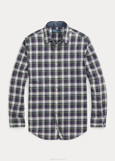 Men Ralph Lauren Classic Fit Plaid Washed Poplin Shirt 4DJ28594 Green/Yellow Multi