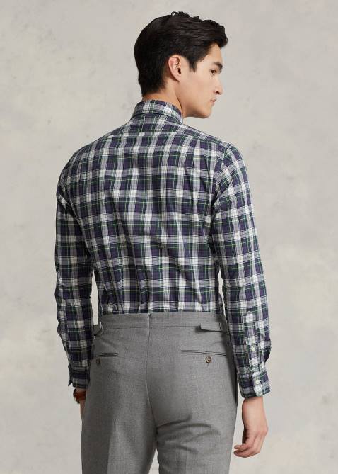 Men Ralph Lauren Classic Fit Plaid Washed Poplin Shirt 4DJ28594 Green/Yellow Multi