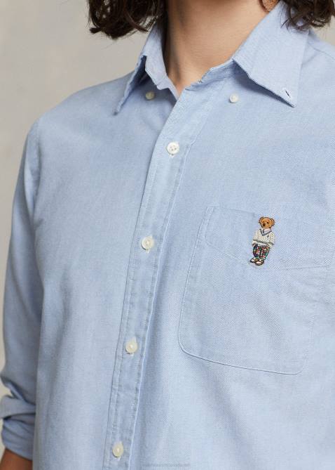 Men Ralph Lauren Classic Fit Polo Bear Oxford Shirt 4DJ2656 Blue Spring Bear