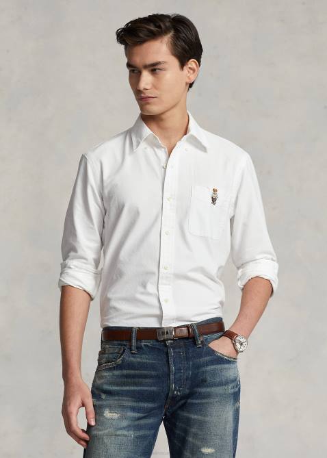 Men Ralph Lauren Classic Fit Polo Bear Oxford Shirt 4DJ2657 White Spring Bear
