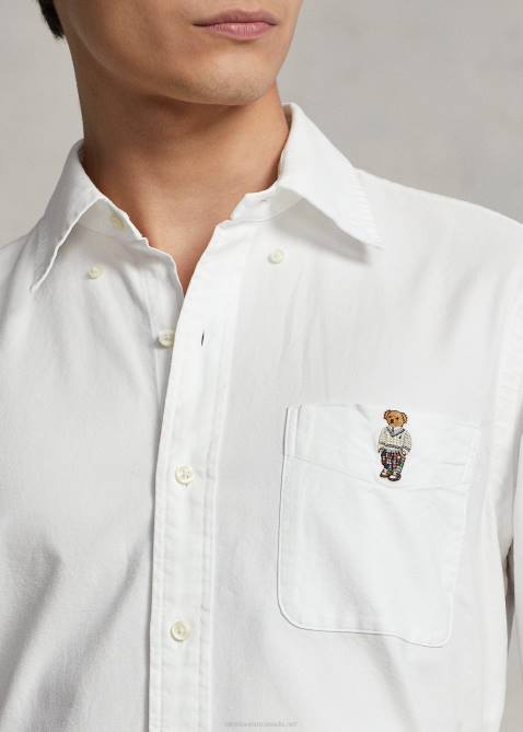 Men Ralph Lauren Classic Fit Polo Bear Oxford Shirt 4DJ2657 White Spring Bear