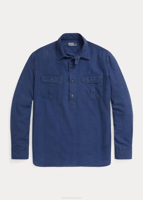Men Ralph Lauren Classic Fit Poplin Popover Workshirt 4DJ21164 Indigo Texture