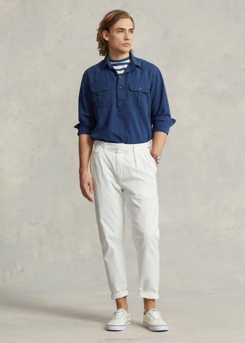 Men Ralph Lauren Classic Fit Poplin Popover Workshirt 4DJ21164 Indigo Texture