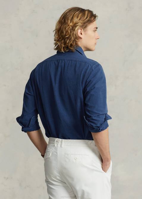 Men Ralph Lauren Classic Fit Poplin Popover Workshirt 4DJ21164 Indigo Texture