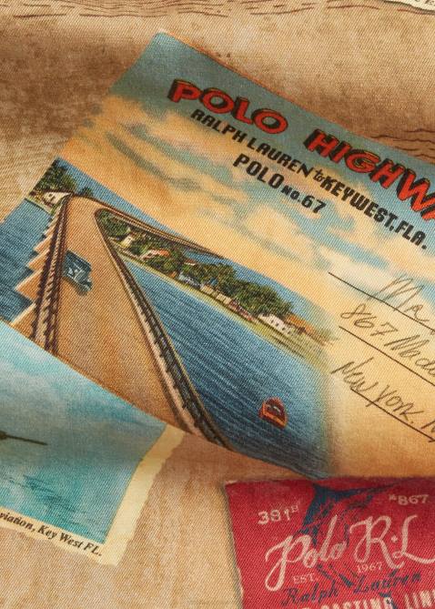 Men Ralph Lauren Classic Fit Postcard-Print Chino Shirt 4DJ2663 Wish You Were Here