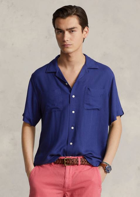 Men Ralph Lauren Classic Fit Print Gabardine Camp Shirt 4DJ2862 Sailfish