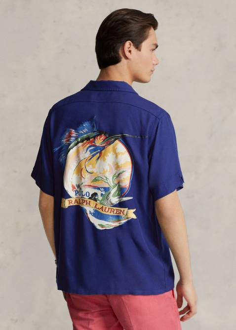 Men Ralph Lauren Classic Fit Print Gabardine Camp Shirt 4DJ2862 Sailfish