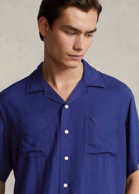 Men Ralph Lauren Classic Fit Print Gabardine Camp Shirt 4DJ2862 Sailfish