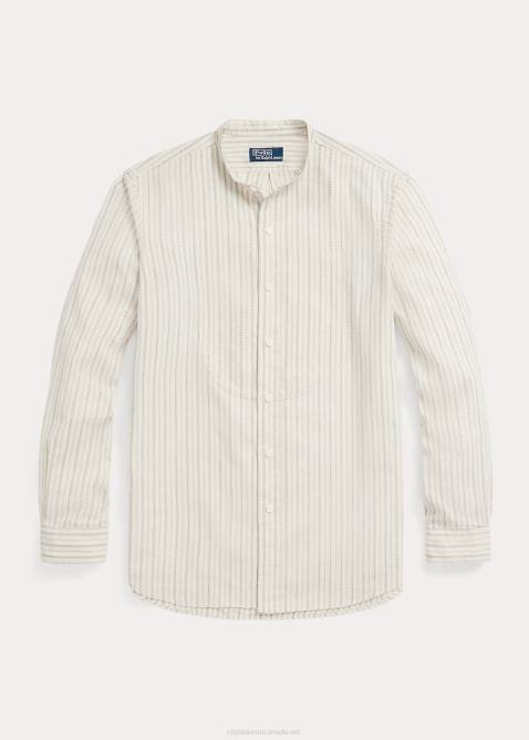 Men Ralph Lauren Classic Fit Stitched-Bib Dobby Shirt 4DJ28442 Off White/Navy Multi