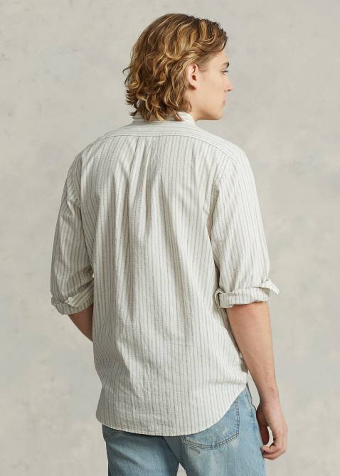 Men Ralph Lauren Classic Fit Stitched-Bib Dobby Shirt 4DJ28442 Off White/Navy Multi