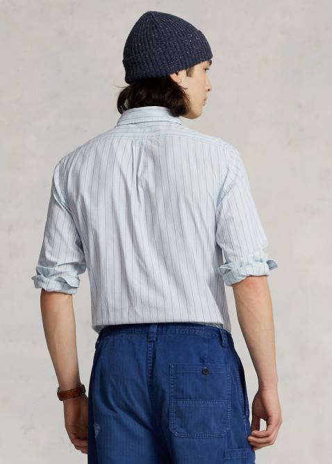 Men Ralph Lauren Classic Fit Striped Dobby Shirt 4DJ21047 Lt Blue/White Multi