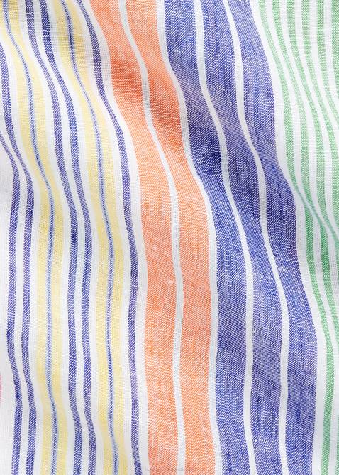 Men Ralph Lauren Classic Fit Striped Linen Camp Shirt 4DJ21009 White/Royal Multi