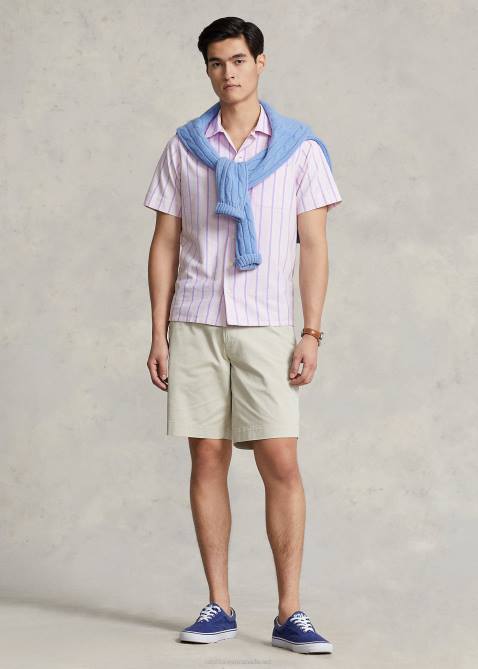 Men Ralph Lauren Classic Fit Striped Oxford Camp Shirt 4DJ2728 Pink/Green Multi