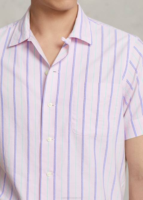Men Ralph Lauren Classic Fit Striped Oxford Camp Shirt 4DJ2728 Pink/Green Multi