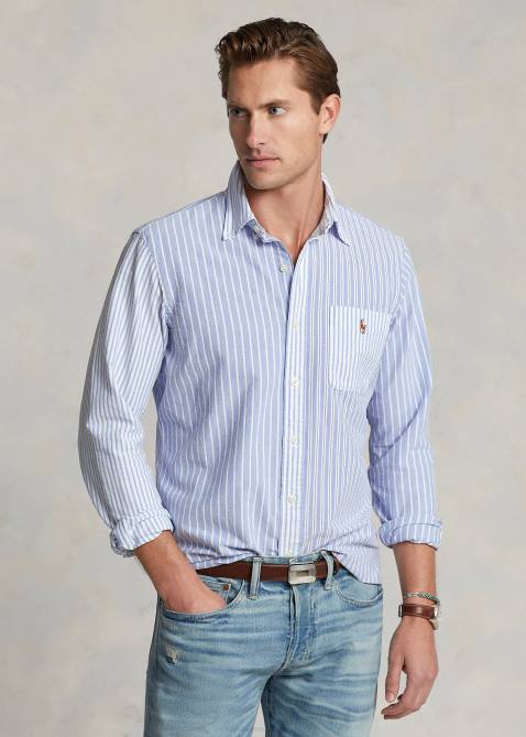 Men Ralph Lauren Classic Fit Striped Oxford Fun Shirt 4DJ2769 Blue Funshirt