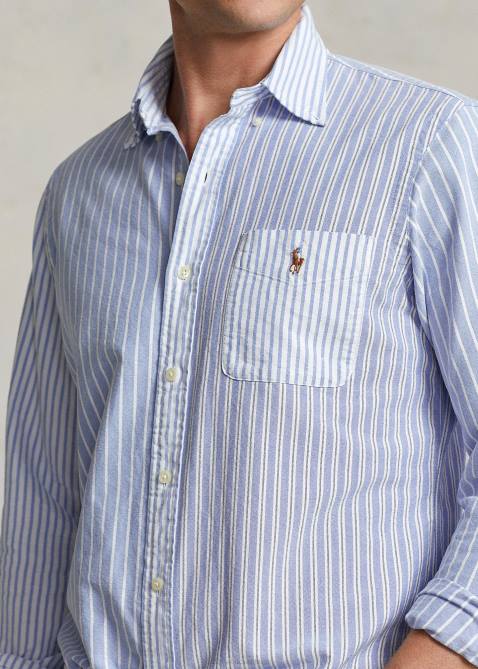 Men Ralph Lauren Classic Fit Striped Oxford Fun Shirt 4DJ2769 Blue Funshirt