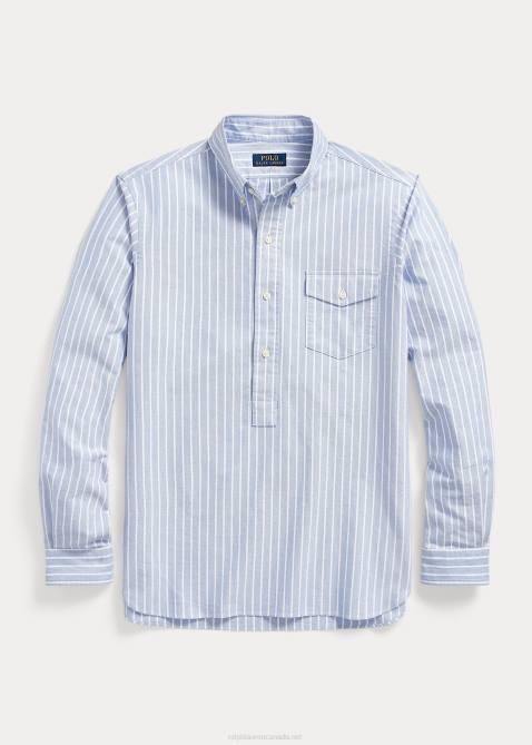 Men Ralph Lauren Classic Fit Striped Oxford Popover Shirt 4DJ2930 Blue/White