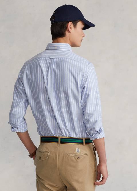 Men Ralph Lauren Classic Fit Striped Oxford Popover Shirt 4DJ2930 Blue/White