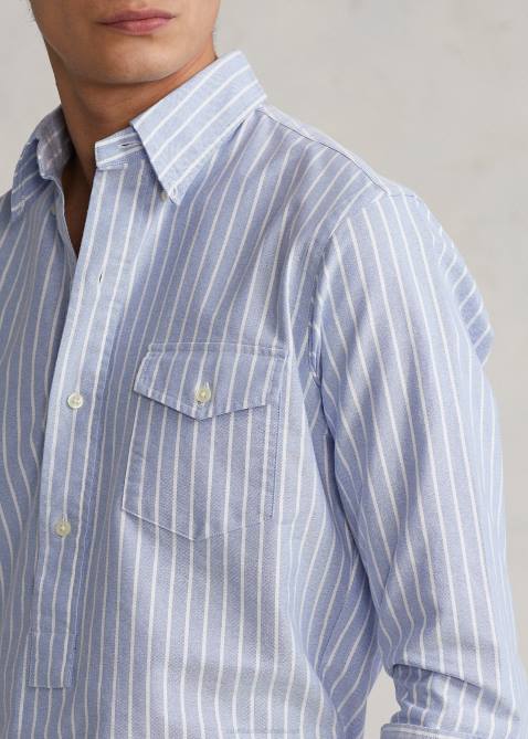 Men Ralph Lauren Classic Fit Striped Oxford Popover Shirt 4DJ2930 Blue/White