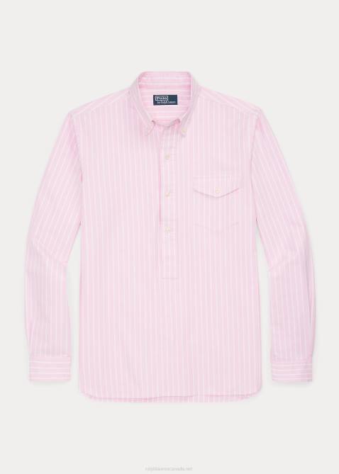 Men Ralph Lauren Classic Fit Striped Oxford Popover Shirt 4DJ2931 Pink/White
