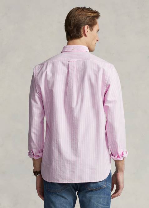 Men Ralph Lauren Classic Fit Striped Oxford Popover Shirt 4DJ2931 Pink/White