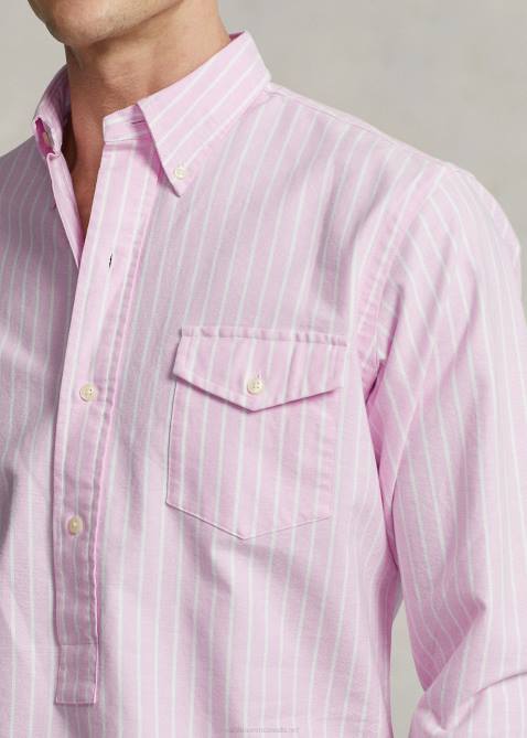 Men Ralph Lauren Classic Fit Striped Oxford Popover Shirt 4DJ2931 Pink/White