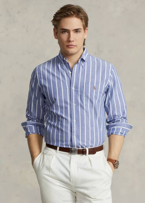 Men Ralph Lauren Classic Fit Striped Oxford Shirt 4DJ21053 Heritage Royal