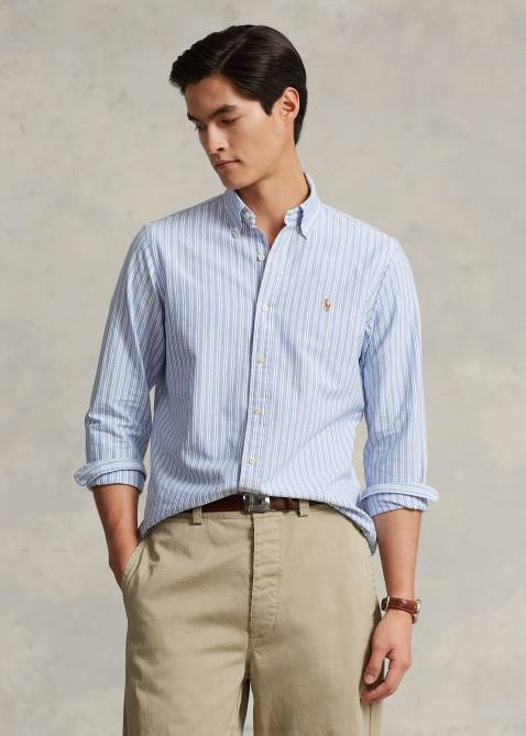 Men Ralph Lauren Classic Fit Striped Oxford Shirt 4DJ28416 Blue Multi/White