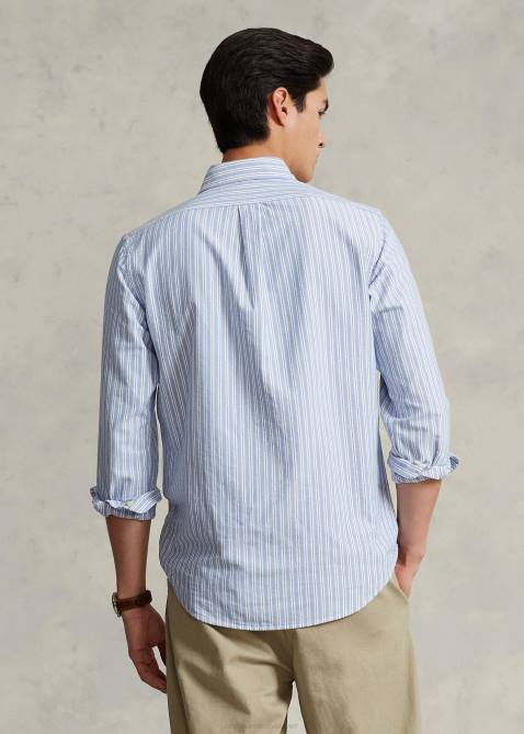 Men Ralph Lauren Classic Fit Striped Oxford Shirt 4DJ28416 Blue Multi/White