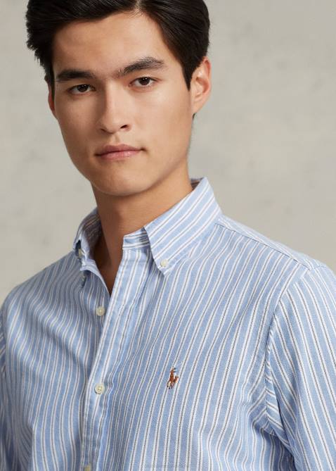 Men Ralph Lauren Classic Fit Striped Oxford Shirt 4DJ28416 Blue Multi/White