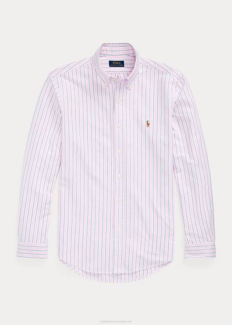 Men Ralph Lauren Classic Fit Striped Oxford Shirt 4DJ28417 Carmel Pink/Navy Multi