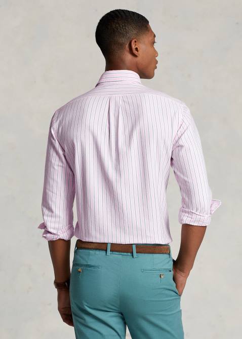 Men Ralph Lauren Classic Fit Striped Oxford Shirt 4DJ28417 Carmel Pink/Navy Multi