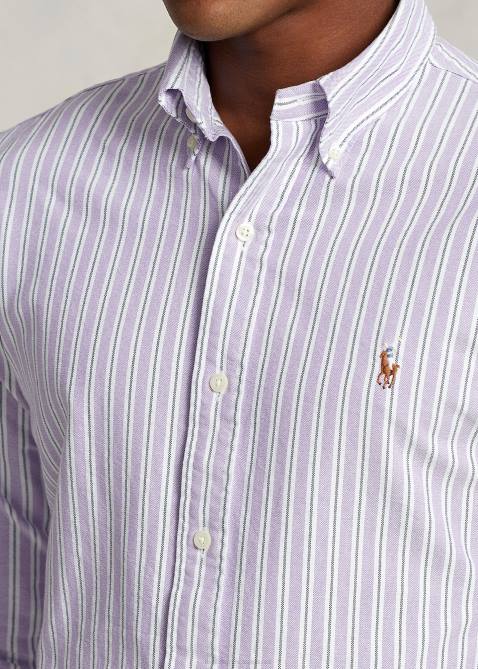 Men Ralph Lauren Classic Fit Striped Oxford Shirt 4DJ28418 Hampton Purpl/Navy Multi