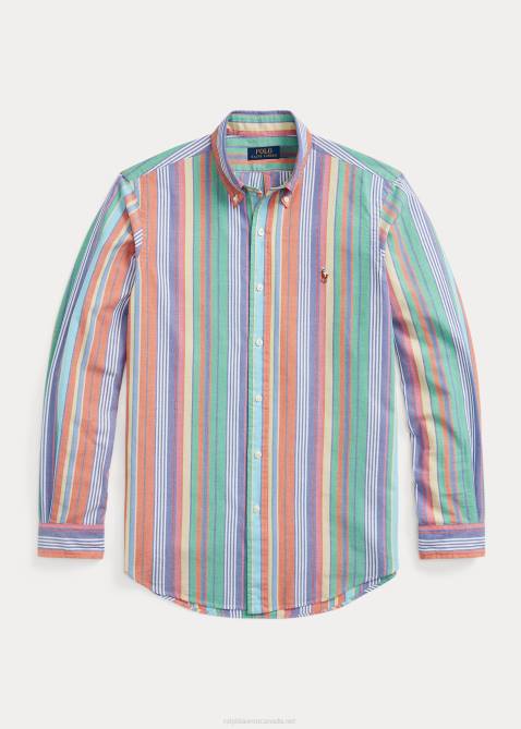 Men Ralph Lauren Classic Fit Striped Oxford Shirt 4DJ28419 Orange/Green Multi