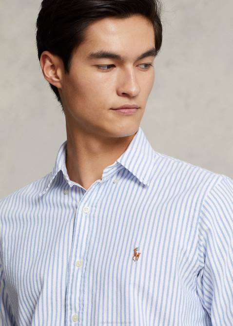 Men Ralph Lauren Classic Fit Striped Oxford Shirt 4DJ28477 Blue/White