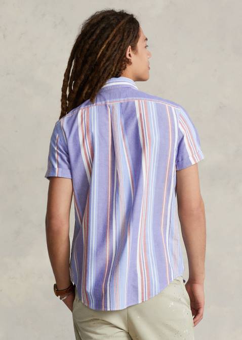 Men Ralph Lauren Classic Fit Striped Oxford Shirt 4DJ2853 Navy/White Multi